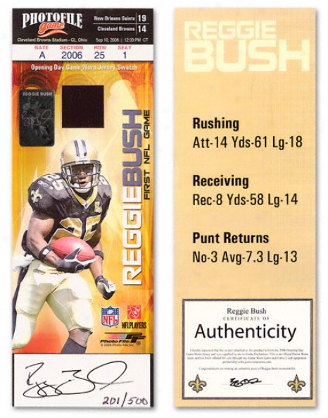 Reggie Bush Autographed Rookie Ticket W Opener Jersey Swatch