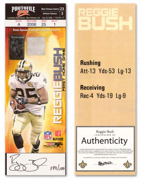 Reggie Bush Autographed Rooki eTicket With Home Opener Jersey Swatch