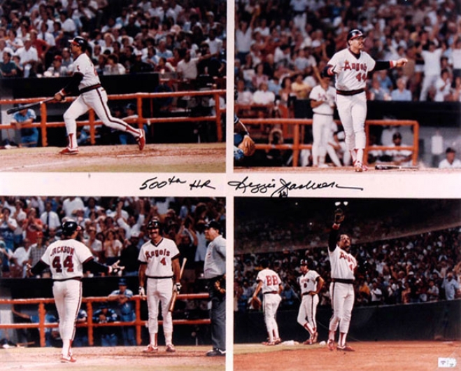 Reggie Jackson California Angels - 500 Hr - Autographed 16x20 Photograph By the side of 500th Homerun Inscription