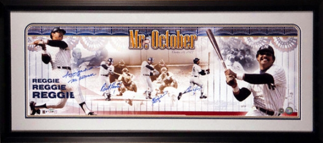 Reggie Jackson New York Yankees - 3 Pitchers From 1977 World Series - Framed Autographed Panoramic Upon 1977 World Serie sInscription