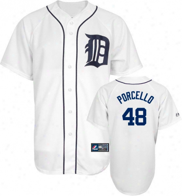 Rick Porcello Jersey: Adult Majestic Home White Replica #48 Detroit Tigers Jrsey