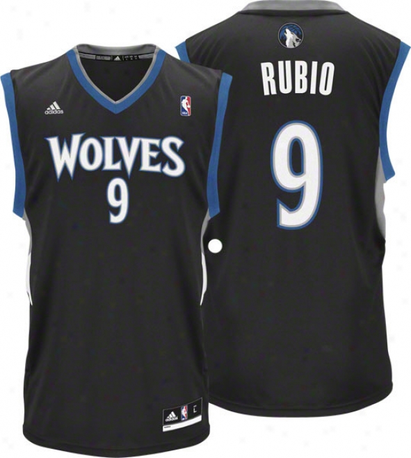 Ricky Rubio Jersry: Adidas Change 30 Black Replica #9 Minnesota Timberwolves Jersey