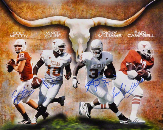 Ricky Williams, Vince Young, Colt Mccoy And Earl Campbell Texas Longhorns Autographed 16x20 Photo