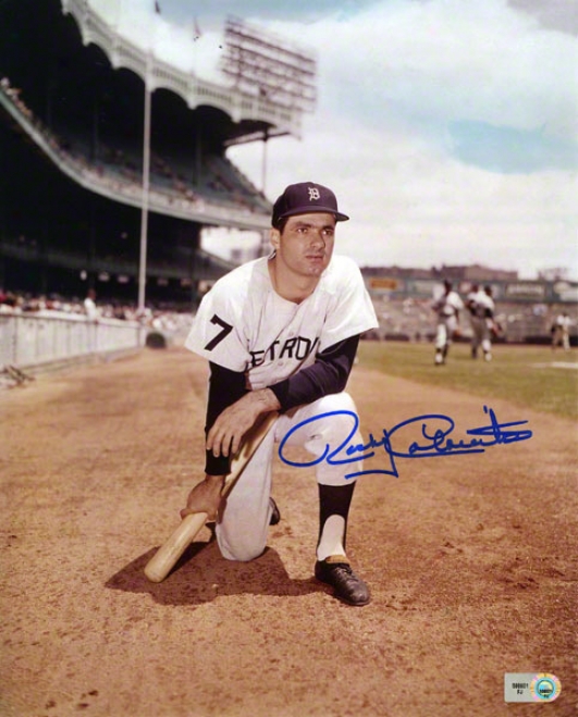 Rocky Colavito Autographed 8x10 Photograph  Details: Detroit Tigers, On Some Knee