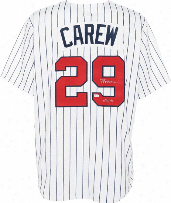 Rod Carew Autographed Jersey  Details: Minnesotz Twins, Hof 91 Inscription