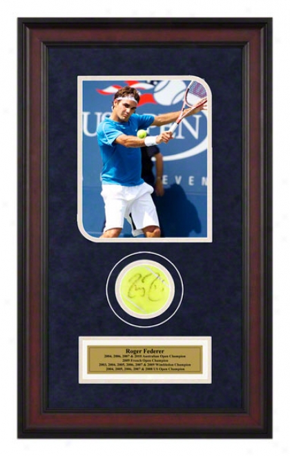 Roger Federer 2006 Us Open Framed Autographed Tennis Ball Upon Photo