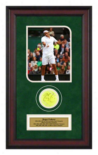 Roger Federer 2008 Wimbledon Match Framed Autographed Tennis Ball With Photo