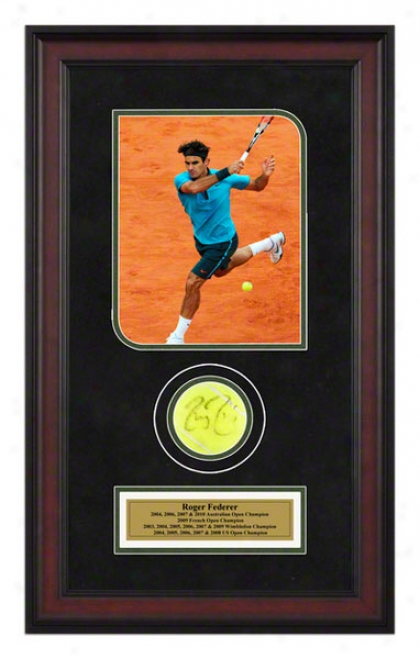 Roger Federer 2009 French Open Framee Autographed Tennis Ball With Photo