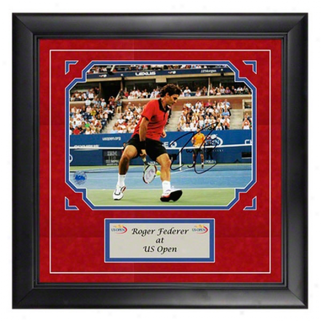 Roger Federer Autographed Tweener At The Us Open Framed Photograph