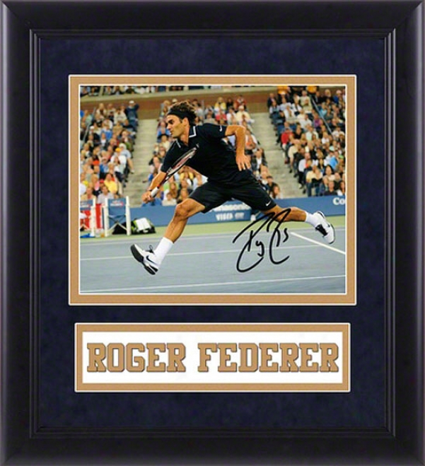 Roger Federer Autographed Us Open Framed Photograph