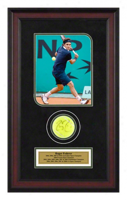 Roger Federer French Open Framed Autographed Tennis Ball With Photo