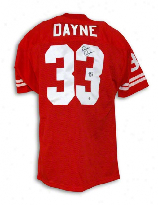 Ron Dayne Wisconsin Badgers Autographed Red Throwback Jersey Inscribed 99 H