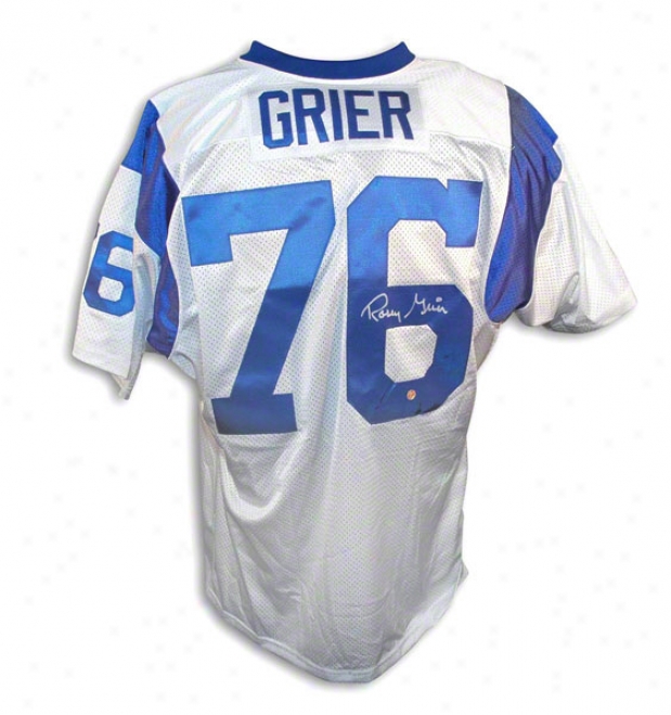 Rosey Grier Autographed Los Angeles Rams White Throwback Jersey