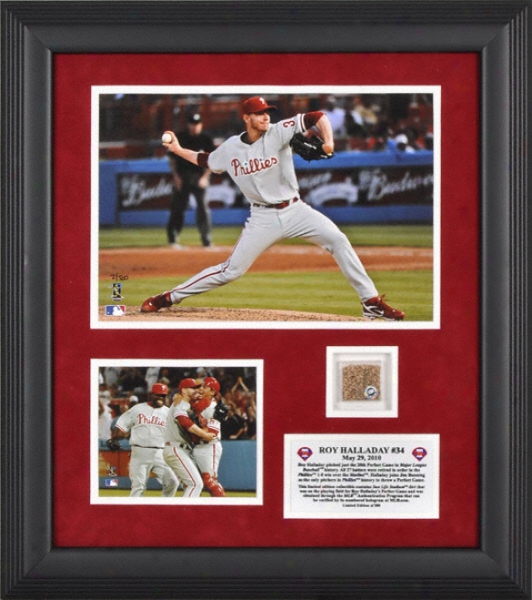 Roy Halladay Frramed 8x10 Photograph  Details: Philadelphia Phillies, Pedfect Game, With Stadium Filth - Limted Edition Of 500