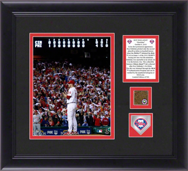 Roy Halladay Framed 8x10 Photograph  Details: Philadelphia Phillies, Doc-tobrr, Medallion, Game Used Dirt