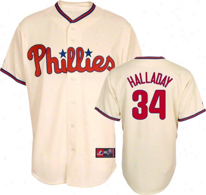 Roy Halladay Jersey: Adult Majestic Altrrnate Ivory Autograph copy #34 Philadelphia Phillie sJersey