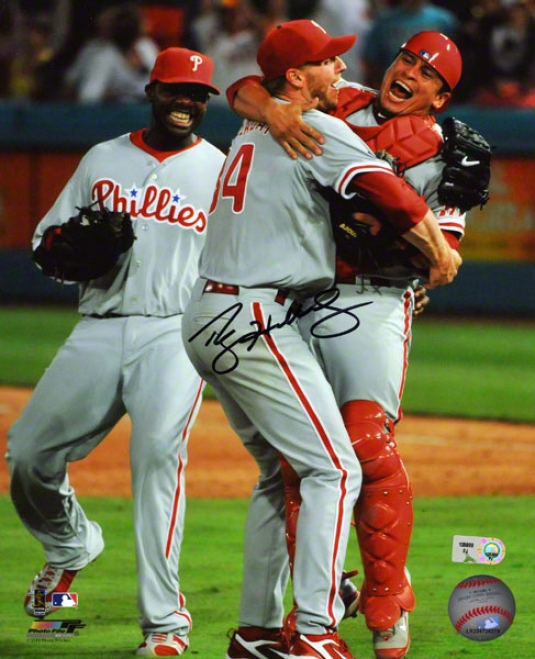 Roy Halladay Philadelphia Phillies - Perfect Sport Celebration - Autographed 8x10 Photograph Signed In Blue