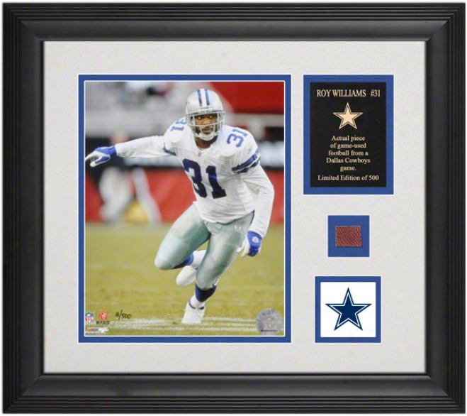 Roy Williams Dallas Cowboys Framed 8x10 Photograph With Game Used Football And Logo