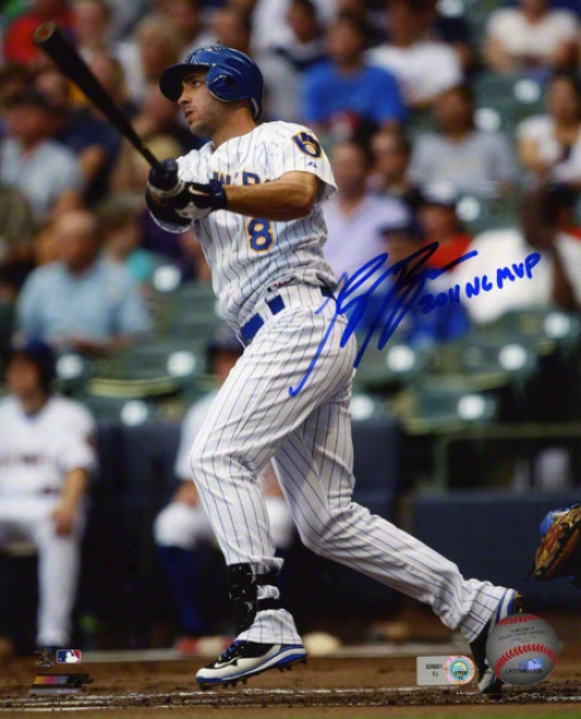 Ryan Braun Autographed 8x10 Photograpy  Details: Milwaukee Brewers, After Swing, With &quot11 Nl Mvp&quot Inscription