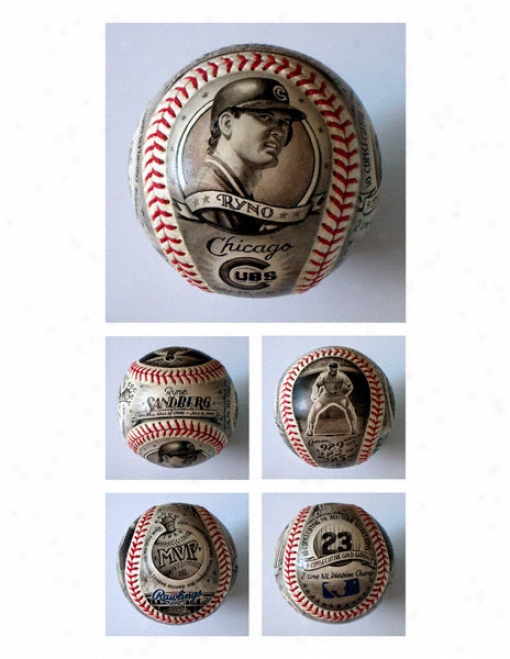 Ryan Sandberg Chicago Cubs Hand Painted Baseball - By Mike Floyd