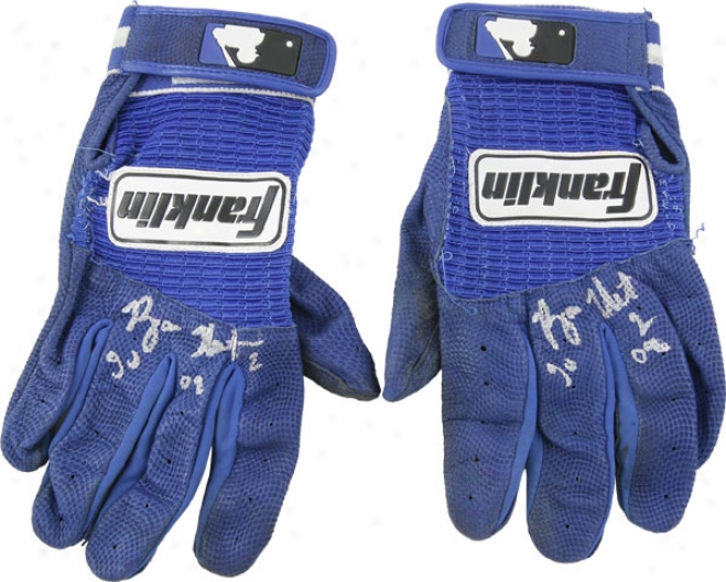 Ryan Theriot Chicago Cubs Autographed Blue Franklin Batting Gloves With Gu 09 Inscription