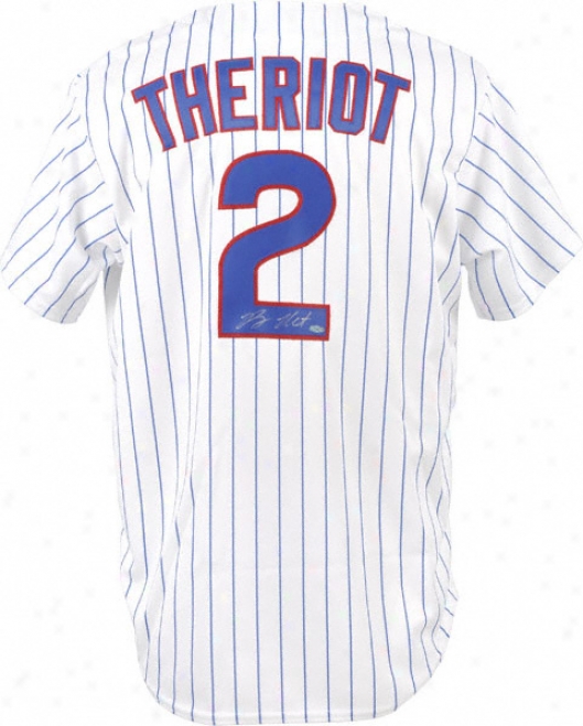 Ryan Theriot Chicago Cubs Autographed White Pinstripe Majestic Replica Jersey