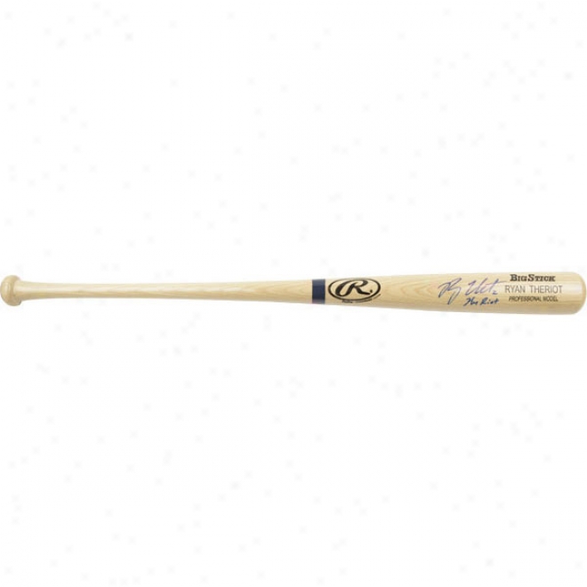 Ryan Theriot St. Louis Cardinals Autographed Blonde Big Stick Bat W/-Inscription &quotthe Riot&quot