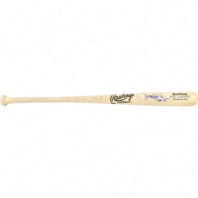 Ryne Sandberg Autographed Bat  Details: Rawlings Blonde Bat, Hof 05 Inscription