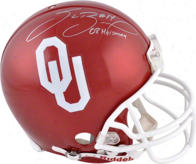 Sam Bradford Autographed Pro-line Helmet  Detaisl: Oklahoma Sooners, Authentic Riddell Helmet, With Inscription &quot08 Heisman'&quot