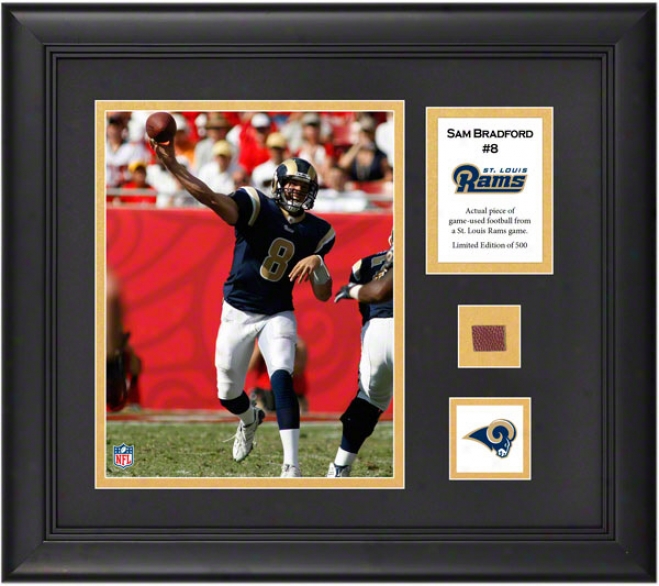 Sam Bradford Framed 8x10 Photograph  Details: St. Louis Rams, With Sport Used Football Piece And Descriptive Plate