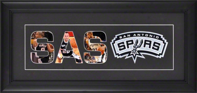 San Antonio Spurs Framed 10x20 Black Matte Logo Art Collage