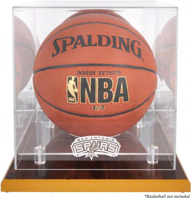 San Antonio Spurs Woodbase Logo Basketball Display Case And Mirror Back