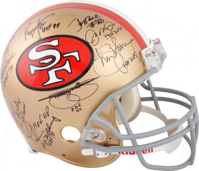 San Francosco 49ers Autographed Pro-line Helmet  Details: Hall Of Famers, , 11 Signatures, Throwback, Authentic Riddell Helmet