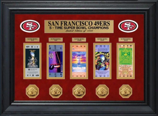 San Francisco 49ers Framed Super Bowl Ticket And Game Coin Collection