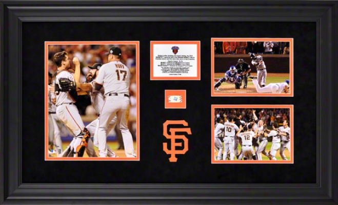 San Francisco Giants 3-photo Framed Collectable  Detailw: 2010 World Series Champs, Game Used Baseball, Le Of 500