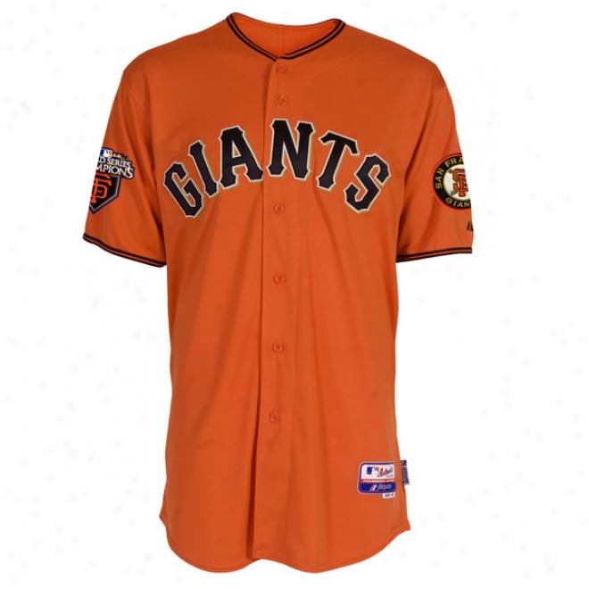 San Francisco Giants Alternate Orange Authentic Somewhat cold Base␞ On-field Jersey With World Series Commemorative Patch Worn In 2011