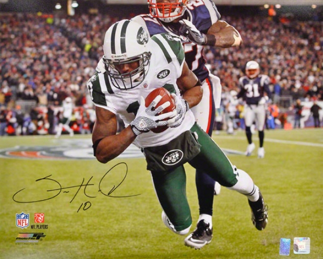 Santonio Holmes Autographed 16x20 Photograph  Details: New York Jeta, Vs. New England Patriots, Horizontal