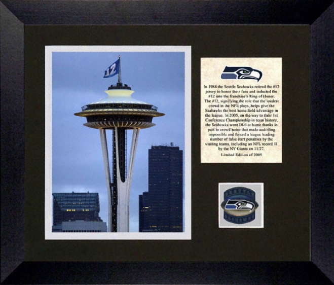 Seattle Seahawks - 12th Work~ Flag On Space Needle - Frqmed 8x10 Photograph With Team Medallion