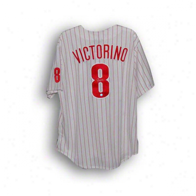 Shane Victorino Autographed Philadelphia Phillies Pinstripe Majestic Jersey