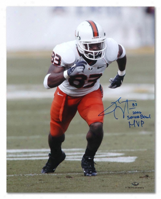 Sinorice Moss Miami Hurricanes Autographed 16x20 Photograph With Senior Goblet Mvp Inscription