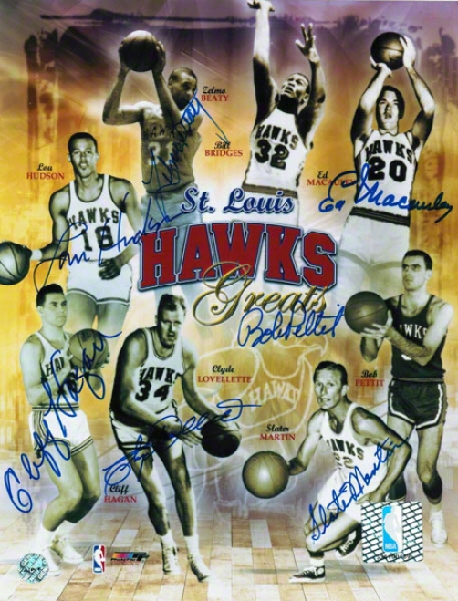 St. Louis Hawks Autographed 8x10 Collage Signed By Bob Pettit, Lou Hudson, Easy Ed Macauley, Zelmo Beaty, Cliff Hagan, Clyde Lovellette And Slater Martin