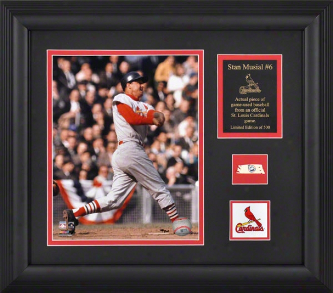 Stan Musial St. Louis Cardinals Framed 8x10 Photograph In the opinion of Game Used Baseball Piece And Descriptive Plate