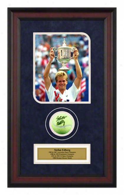 Stefan Edberg Framed Autographed Tennis Ball With Photo