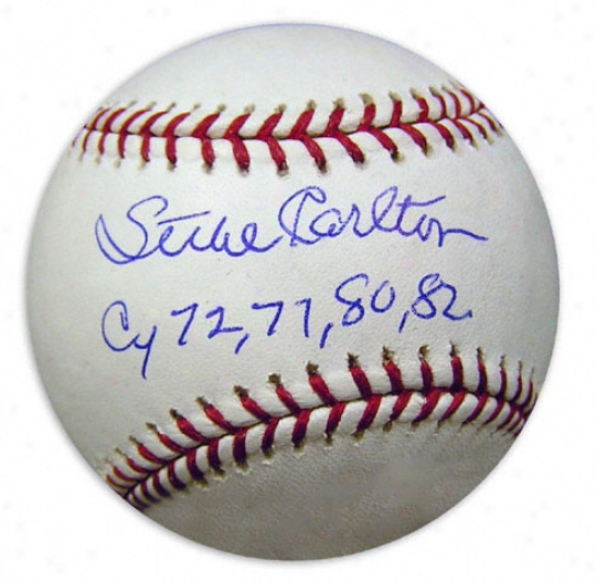 Steve Carlton Autographed Baseball  Details: Cy72....82 Inscription