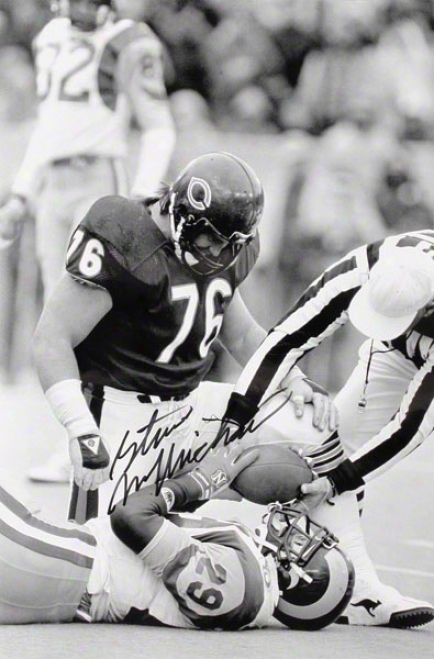 Steve Mcmichael Autographed Photograph  Details: Chicago Bears, Dickerson Tackle, 12x18