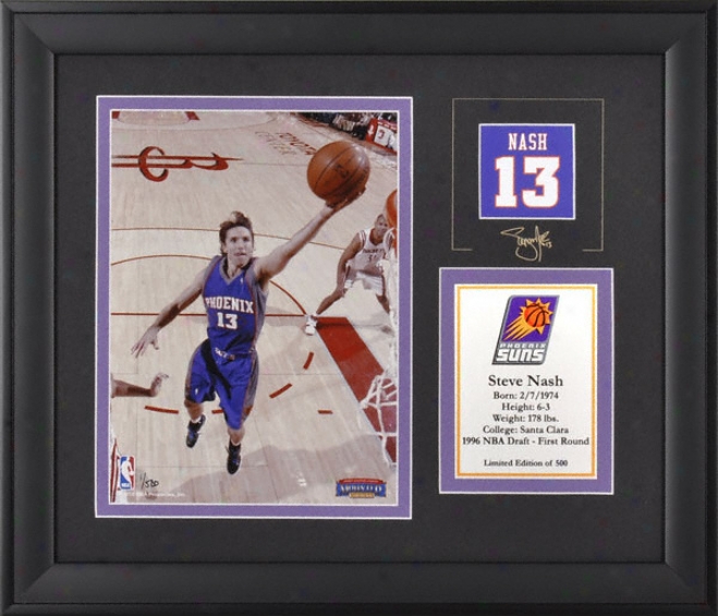 Steve Nash Phoenix Suns Framed 6x8 Photograph With Facsimile Signature And Lamina - Limited Impression Of 500