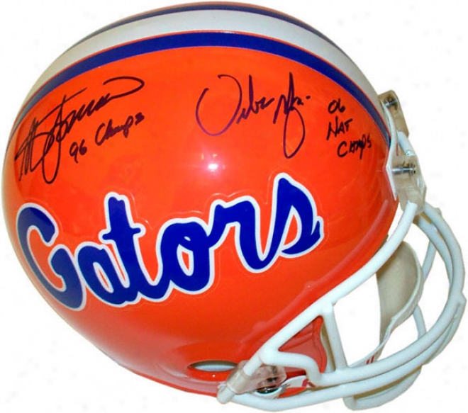 Steve Spurrier And Urban Meyer Fllorida Gators Dual Autographed Helmet With Inscriptions