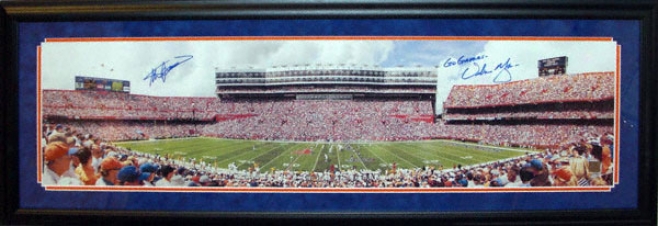 Steve Spurrer And Urban Meyer Florida Gators - Renovated Swamp - Framed Dual Autographed 13.5x39 Panoramic Photo With 06 Natl Champs Inscription