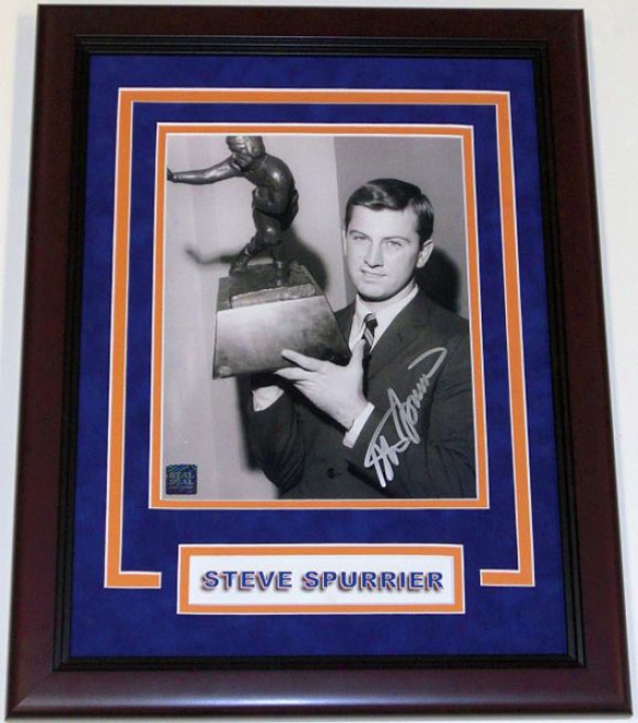 Stege Spurried Autograpehd Florida Gators 1966 Heisman Trophy 8x10 Photo Custom Mahogany Framed