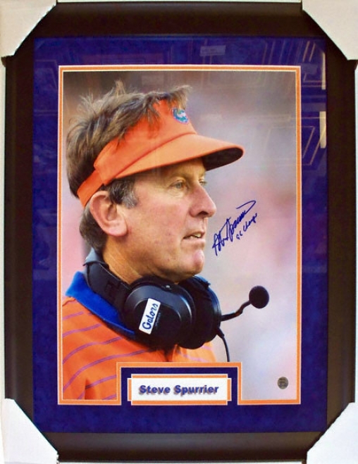 Steve Spurrier Florida Gators Custom Framed Autographed 16x20 Photograph With 96 Champs Inscription